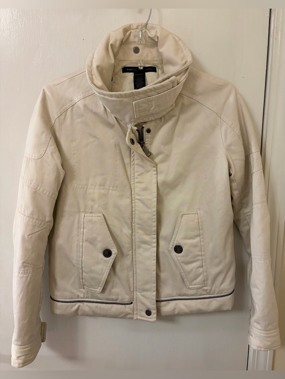Marc by Marc Jacobs Off-White High-Collar Bomber Jacket